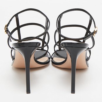 Mondry Black Leather Ankle Strap Sandals