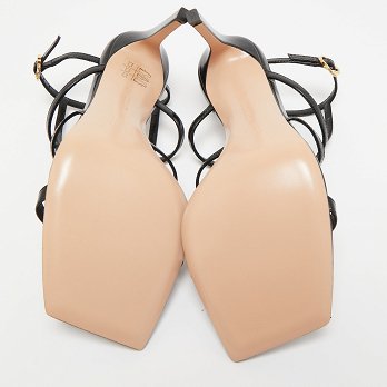 Mondry Black Leather Ankle Strap Sandals