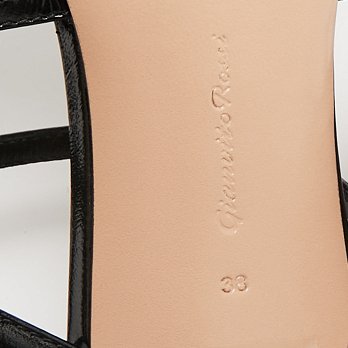Mondry Black Leather Ankle Strap Sandals