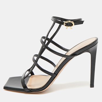 Mondry Black Leather Ankle Strap Sandals