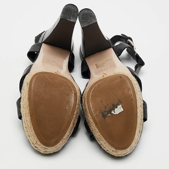 Black Leather Platform Ankle Strap Sandals