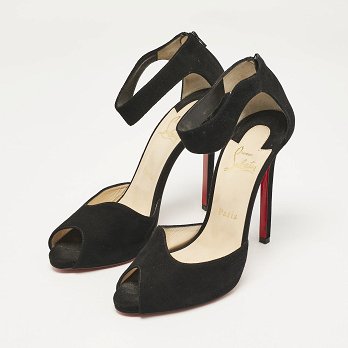 Black Suede Ankle Strap Peep Toe Sandals