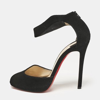 Black Suede Ankle Strap Peep Toe Sandals