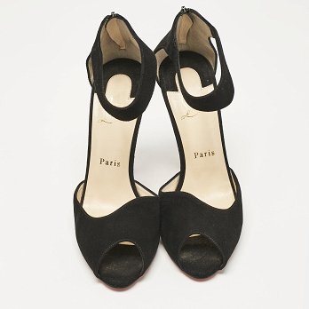 Black Suede Ankle Strap Peep Toe Sandals