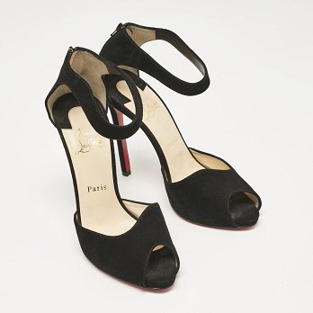 Black Suede Ankle Strap Peep Toe Sandals