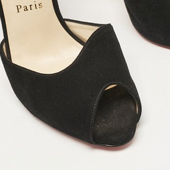 Black Suede Ankle Strap Peep Toe Sandals