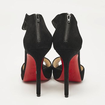 Black Suede Ankle Strap Peep Toe Sandals