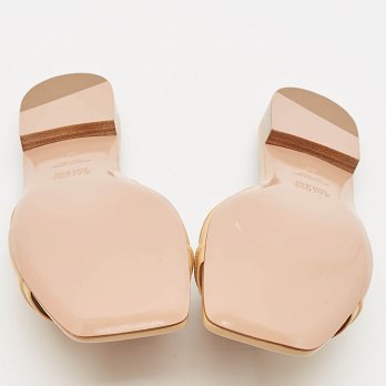 Beige Leather and PVC Silvia Flat Slides