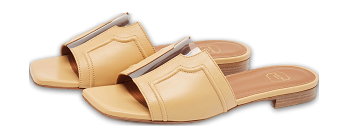 Beige Leather and PVC Silvia Flat Slides