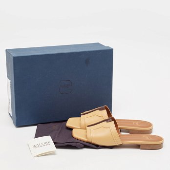 Beige Leather and PVC Silvia Flat Slides