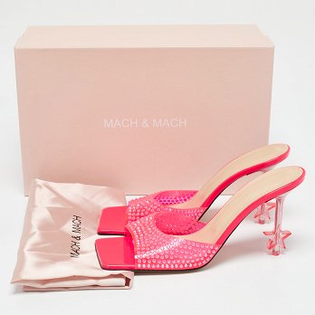 Neon Pink PVC Crystal Embellished Star Slide Sandals