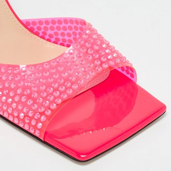 Neon Pink PVC Crystal Embellished Star Slide Sandals