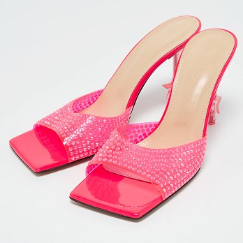 Neon Pink PVC Crystal Embellished Star Slide Sandals