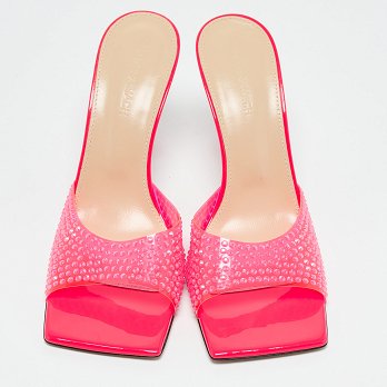 Neon Pink PVC Crystal Embellished Star Slide Sandals