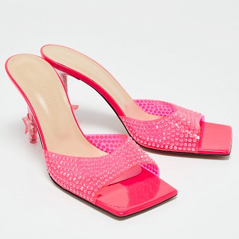 Neon Pink PVC Crystal Embellished Star Slide Sandals