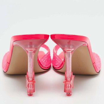 Neon Pink PVC Crystal Embellished Star Slide Sandals