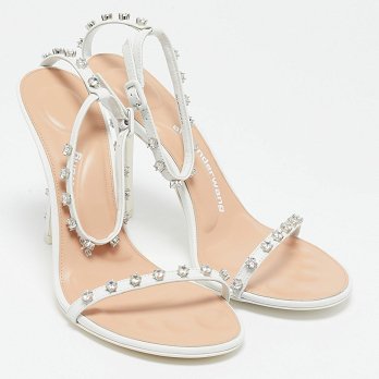 White Leather Crystal Embellished Nicki Sandals