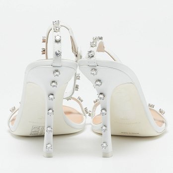 White Leather Crystal Embellished Nicki Sandals