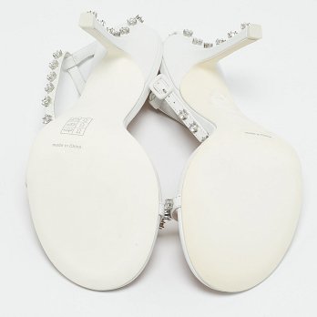 White Leather Crystal Embellished Nicki Sandals