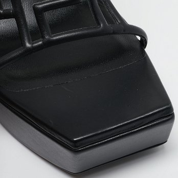 Black Leather Greca Cage Platform Sandals