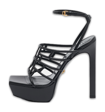 Black Leather Greca Cage Platform Sandals