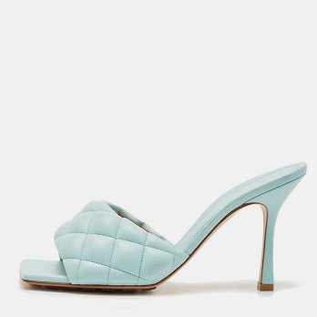 Light Blue Quilted Leather Lido Slide Sandals