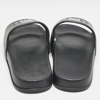 Black Rubber Logo Flat Slides