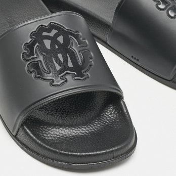 Black Rubber Logo Flat Slides
