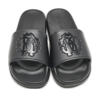 Black Rubber Logo Flat Slides