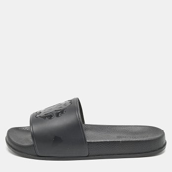 Black Rubber Logo Flat Slides