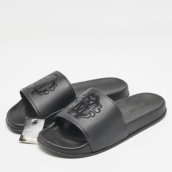 Black Rubber Logo Flat Slides