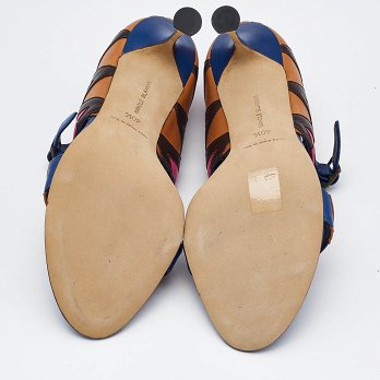 Multicolor Leather Ankle Strap Sandals