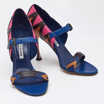 Multicolor Leather Ankle Strap Sandals