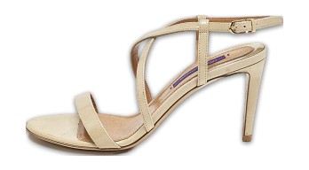 Beige Patent Leather Crisscross Ankle Strap Sandals