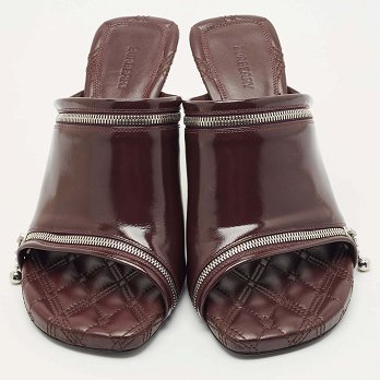Burgundy Quilted Leather Double Zip Heel Mules