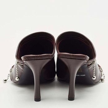 Burgundy Quilted Leather Double Zip Heel Mules