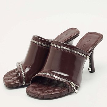 Burgundy Quilted Leather Double Zip Heel Mules