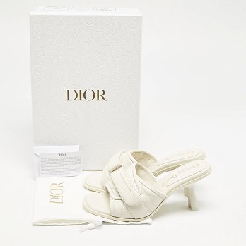 Off White Quilted Leather Diorevolution Slide Sandals