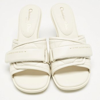 Off White Quilted Leather Diorevolution Slide Sandals