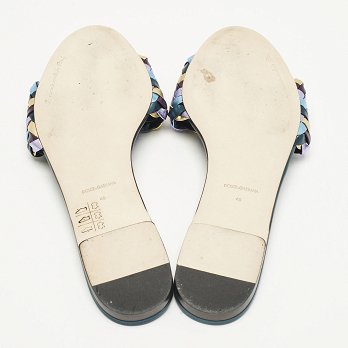 Multicolor Metallic Leather Woven Bow Flat Slide Sandals