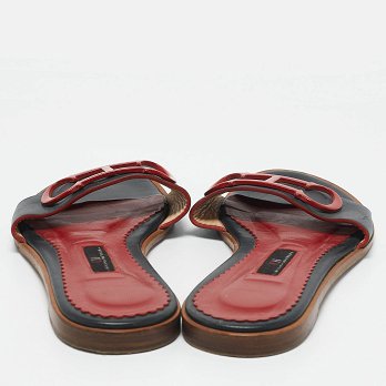 Navy Blue Leather Slide Sandals