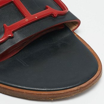 Navy Blue Leather Slide Sandals