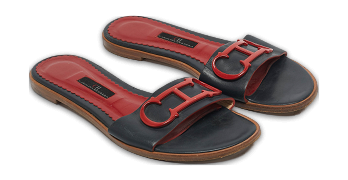 Navy Blue Leather Slide Sandals