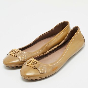 Beige Patent Leather Oxford Ballet Flats