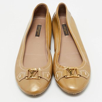 Beige Patent Leather Oxford Ballet Flats