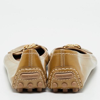 Beige Patent Leather Oxford Ballet Flats