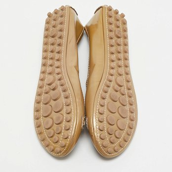 Beige Patent Leather Oxford Ballet Flats