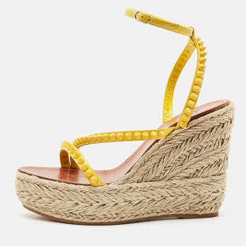 Yellow Patent Leather Mafaldina Zeppa Wedge Ankle Strap Sandals