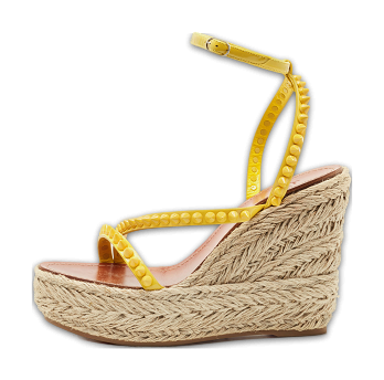 Yellow Patent Leather Mafaldina Zeppa Wedge Ankle Strap Sandals