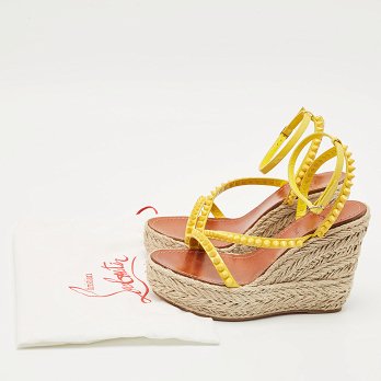 Yellow Patent Leather Mafaldina Zeppa Wedge Ankle Strap Sandals